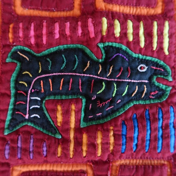 Vintage Kuna Fish Mola Panama Reverse Applique Textile Quilted Frame - Picture 3 of 7